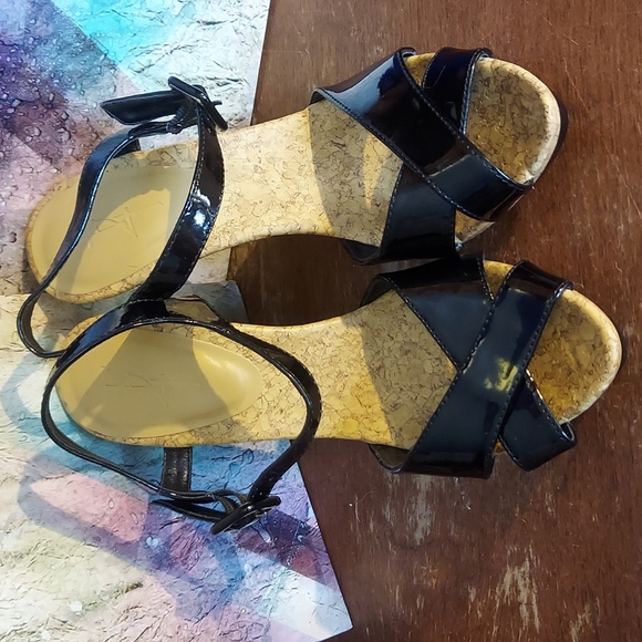 Shoes - Black and Cork Heels